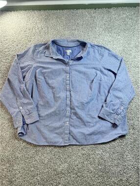 Croft & Barrow Women's 3X Blue and White Striped Button-Up Shirt